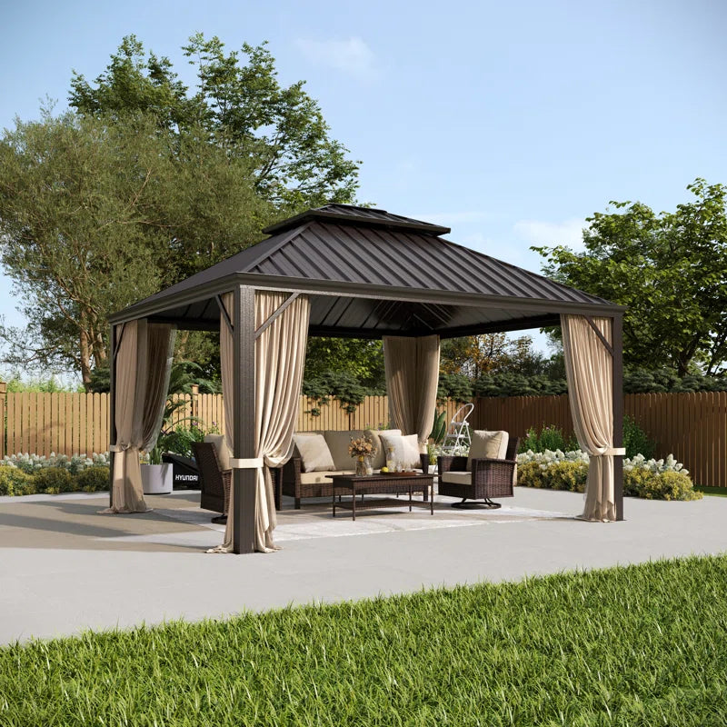 12X14 Hardtop Double-Roofed Aluminum Patio Gazebo