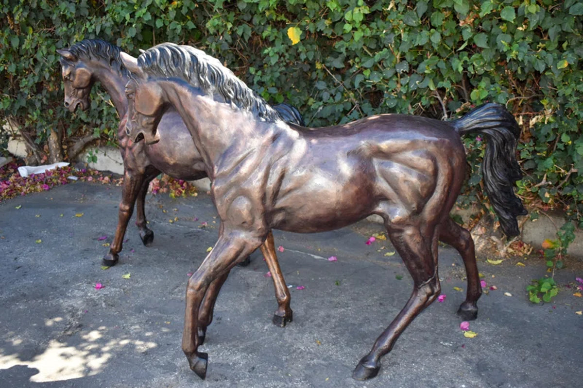 Pair of Very Detailed Young Horses, Foals, Bronze Statues Size: 56" X 50" X 47"H