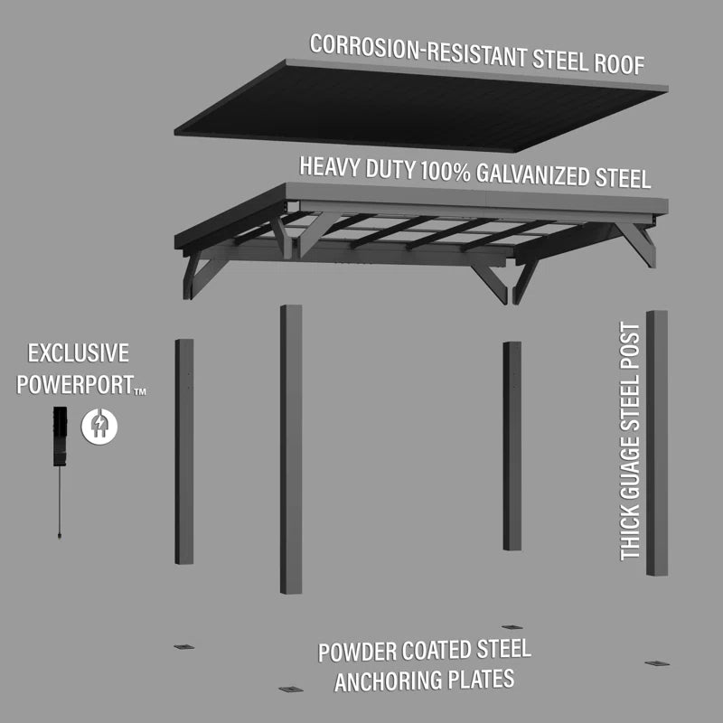 Stonebridge 12' X 9.5' Galvanized Steel Outdoor Patio Gazebo with Hardtop Steel Slope Roof and Powerport
