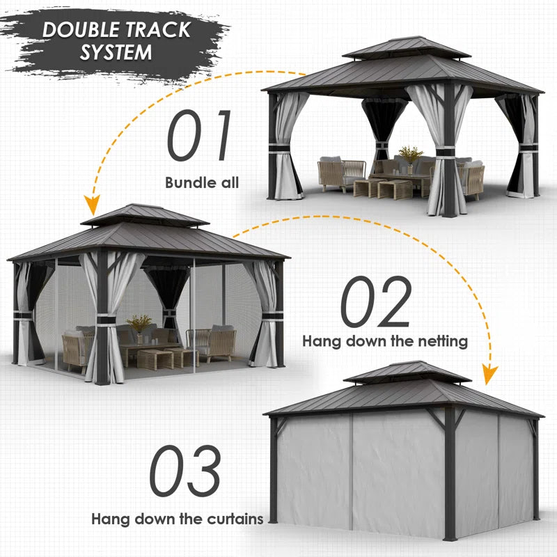 Needa 12 Ft. W X 14 Ft. D Aluminum Patio Gazebo Gazebo