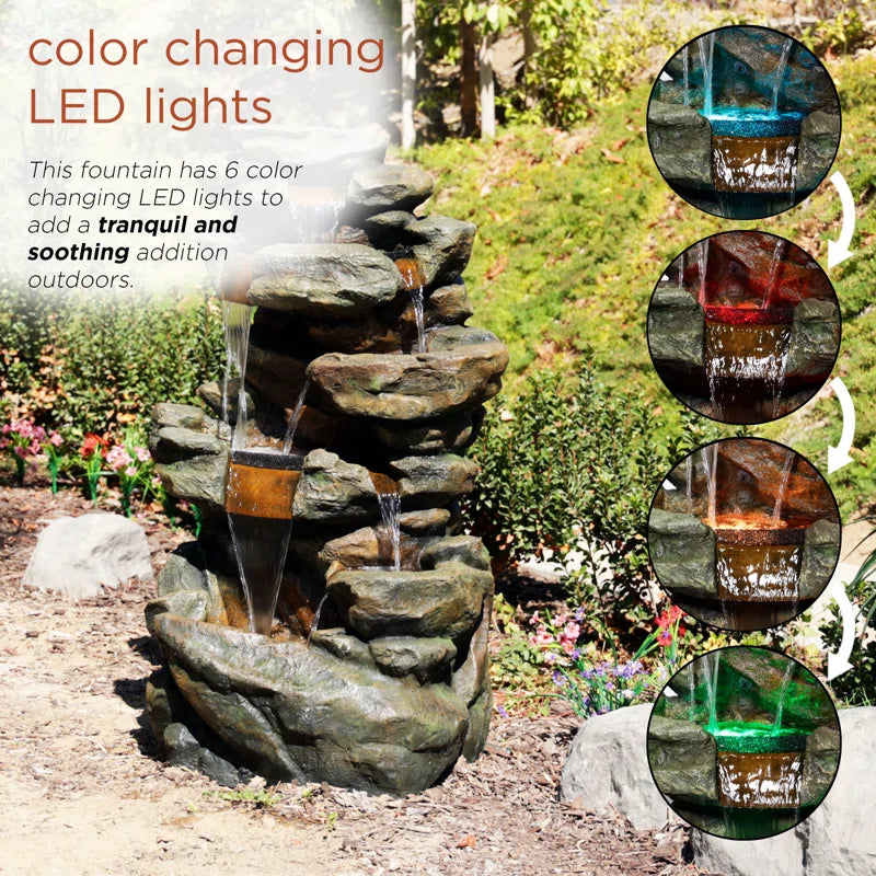 Hambly Fiberglass 6-Tier Color Changing Rainforest Fountain with Remote Control