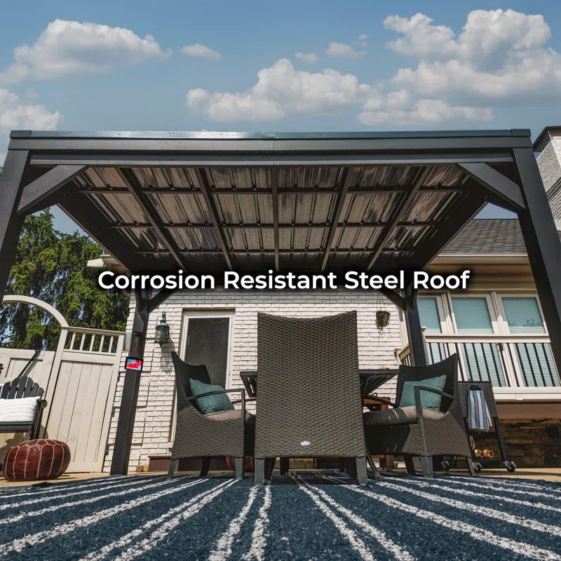 Stonebridge 12' X 9.5' Galvanized Steel Outdoor Patio Gazebo with Hardtop Steel Slope Roof and Powerport