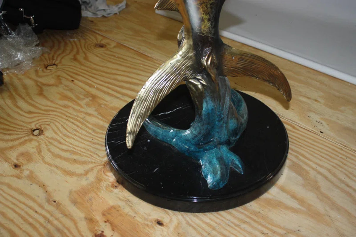 One Sailfish on Marble Bronze Statue, Briaca Modern Sculpture for Office or Home, 17"L X 17"W X 46"H