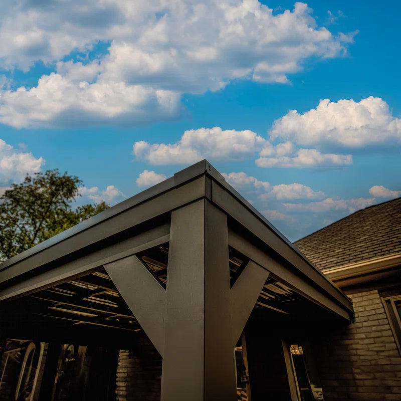 Stonebridge 12' X 9.5' Galvanized Steel Outdoor Patio Gazebo with Hardtop Steel Slope Roof and Powerport