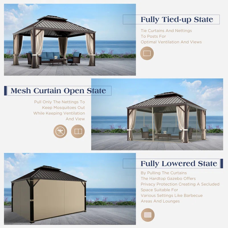 12X14 Hardtop Double-Roofed Aluminum Patio Gazebo