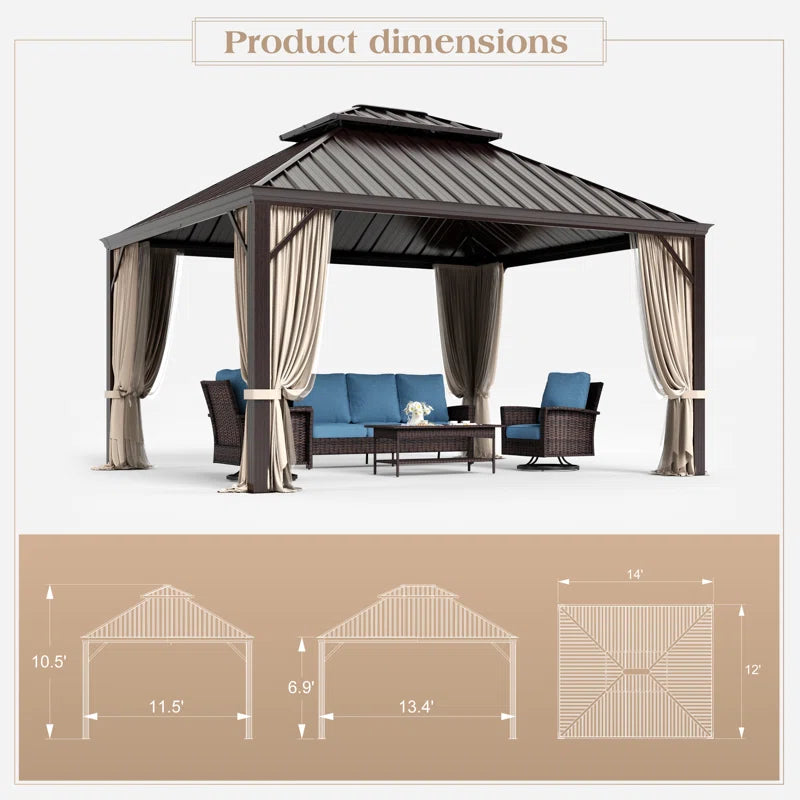 12X14 Hardtop Double-Roofed Aluminum Patio Gazebo