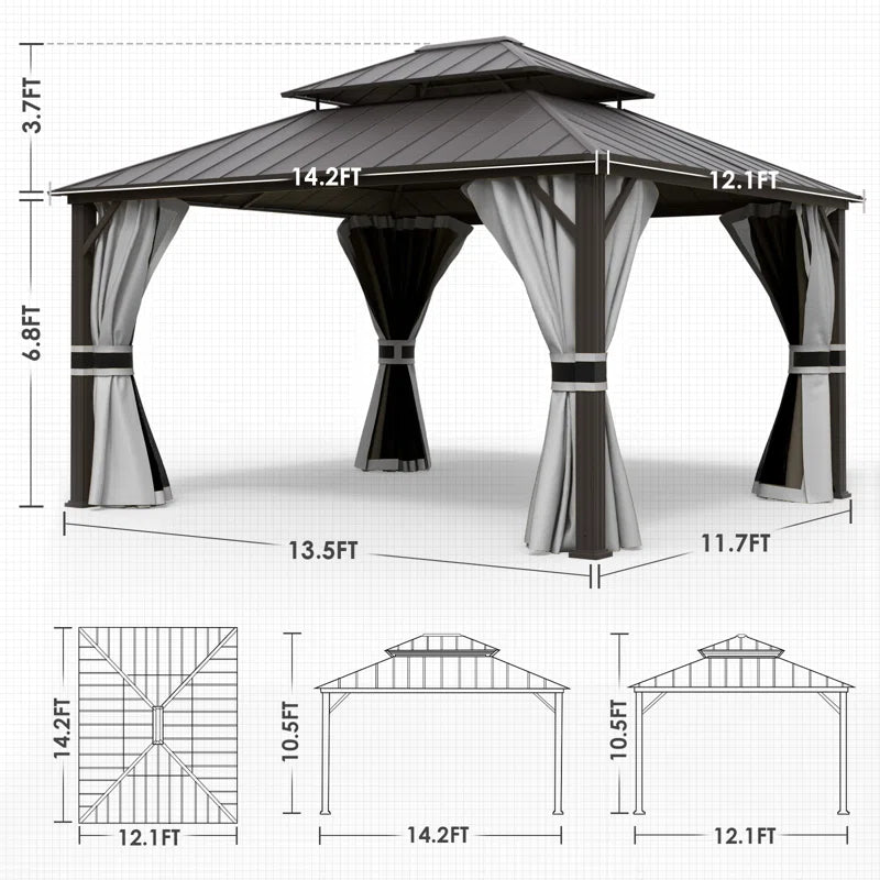 Needa 12 Ft. W X 14 Ft. D Aluminum Patio Gazebo Gazebo
