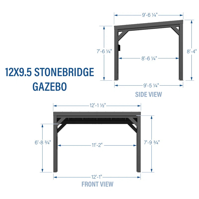 Stonebridge 12' X 9.5' Galvanized Steel Outdoor Patio Gazebo with Hardtop Steel Slope Roof and Powerport
