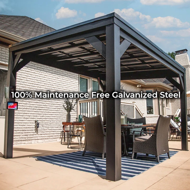 Stonebridge 12' X 9.5' Galvanized Steel Outdoor Patio Gazebo with Hardtop Steel Slope Roof and Powerport