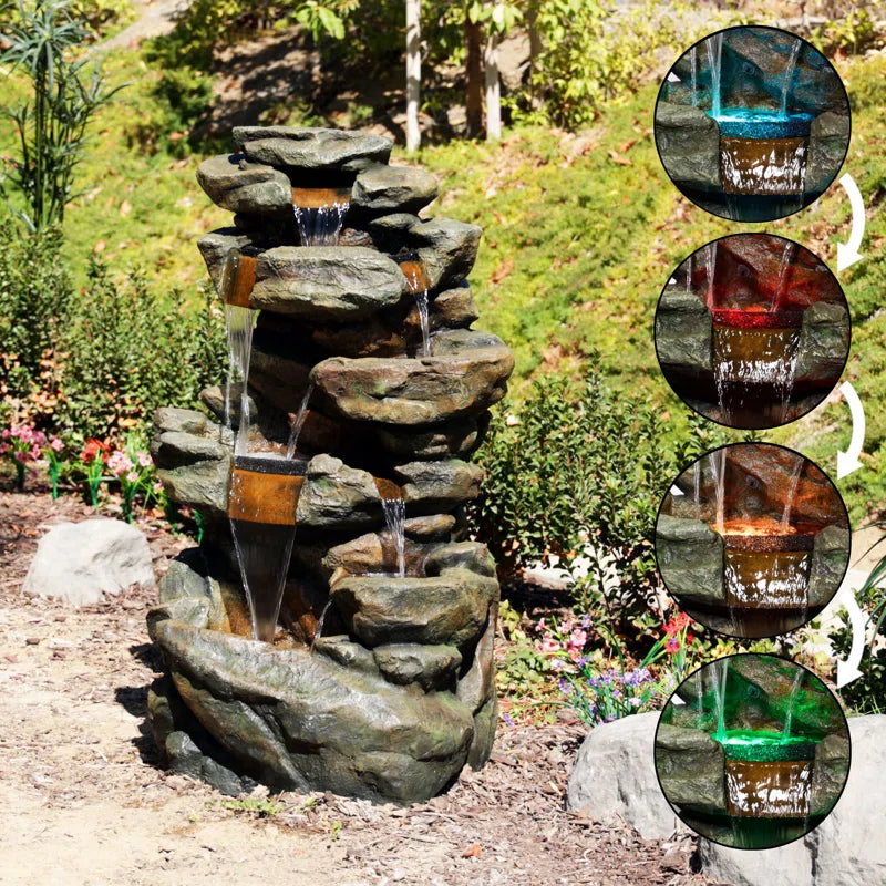 Hambly Fiberglass 6-Tier Color Changing Rainforest Fountain with Remote Control