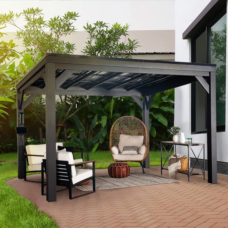 Stonebridge 12' X 9.5' Galvanized Steel Outdoor Patio Gazebo with Hardtop Steel Slope Roof and Powerport