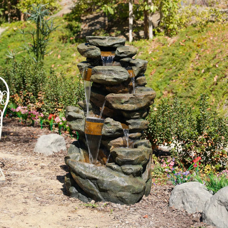 Hambly Fiberglass 6-Tier Color Changing Rainforest Fountain with Remote Control