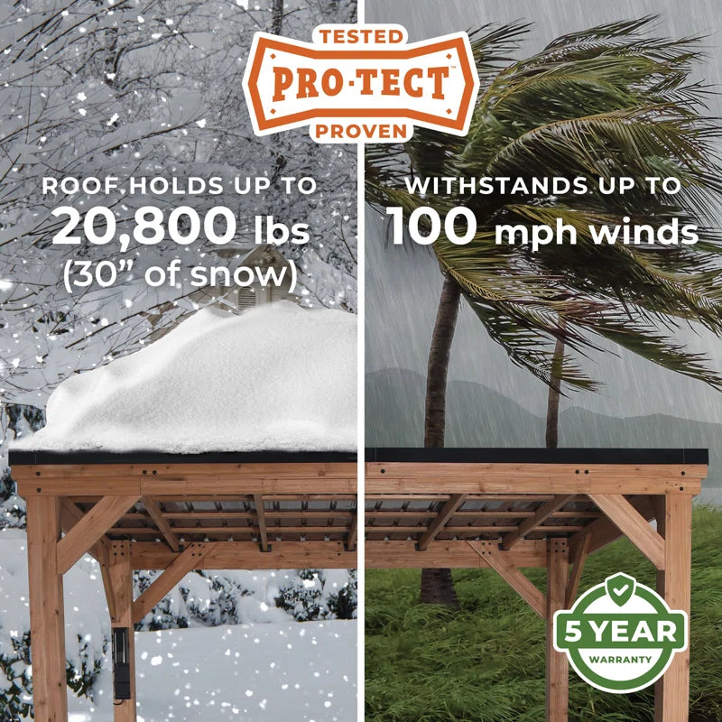 Kingsport 20' X 20' Cedar Wood Outdoor Carport with Heavy-Duty Galvanized Steel Slope Roof and Powerport