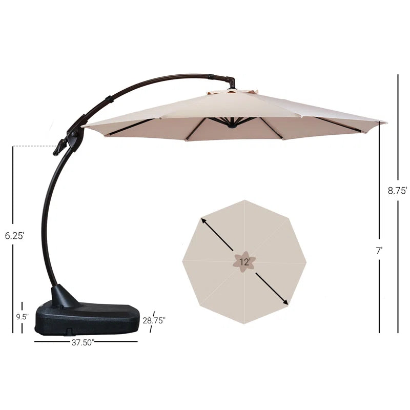 Groveman 12 Ft Detachable Aluminum Offset Patio Cantilever Umbrella with Base