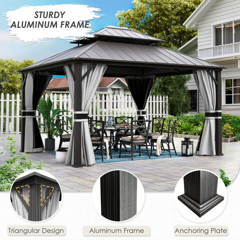 Needa 12 Ft. W X 14 Ft. D Aluminum Patio Gazebo Gazebo