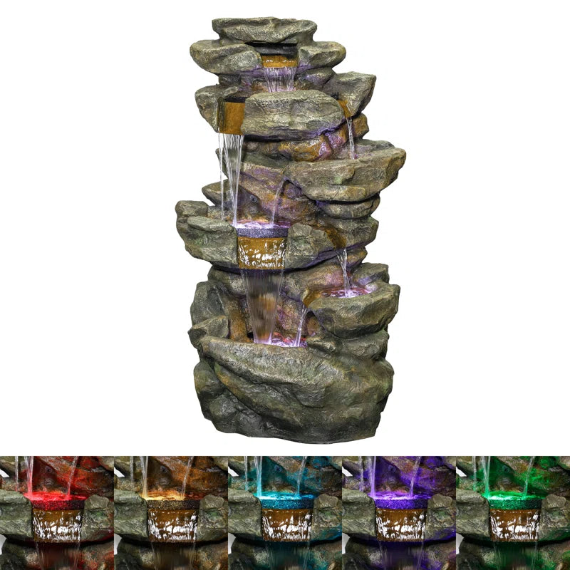 Hambly Fiberglass 6-Tier Color Changing Rainforest Fountain with Remote Control