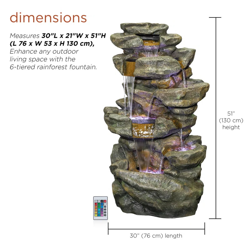 Hambly Fiberglass 6-Tier Color Changing Rainforest Fountain with Remote Control