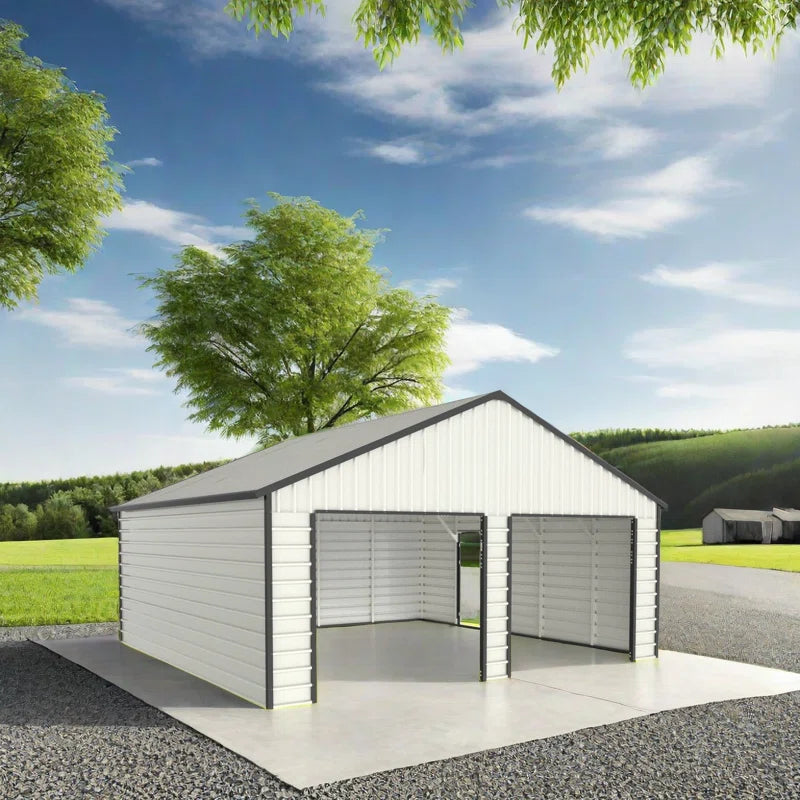 16' X 30' Steel Garage Shed, 500 Sq Ft, Industrial Quality Metal Storage Building for Vehicles, Farm Equipment, Rvs, Tools, with Side Entry Door, 46 Mph Wind Rating, Easy Diy Assembly