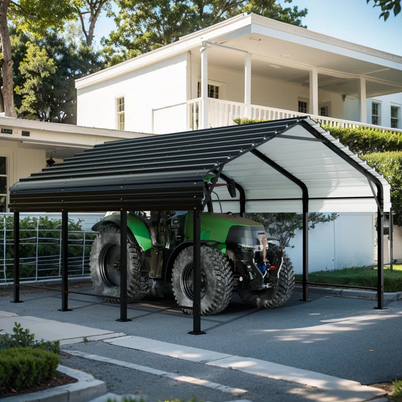12X15 FT Heavy Duty Carport, Galvanized Steel Garbage