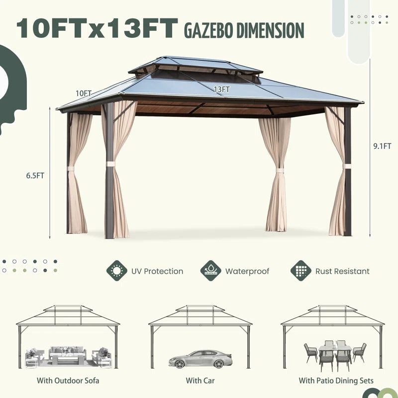 10 FT X 13 FT Aluminum Patio Hardtop Gazebo