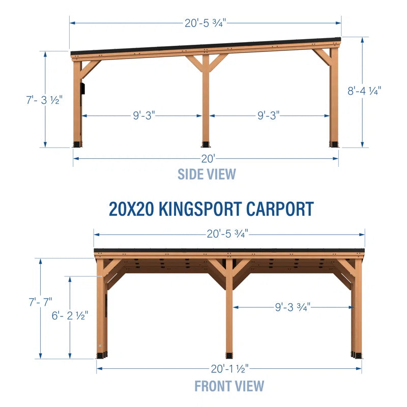 Kingsport 20' X 20' Cedar Wood Outdoor Carport with Heavy-Duty Galvanized Steel Slope Roof and Powerport