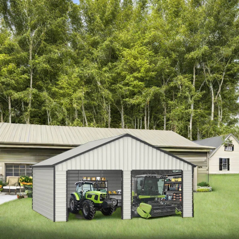 16' X 30' Steel Garage Shed, 500 Sq Ft, Industrial Quality Metal Storage Building for Vehicles, Farm Equipment, Rvs, Tools, with Side Entry Door, 46 Mph Wind Rating, Easy Diy Assembly