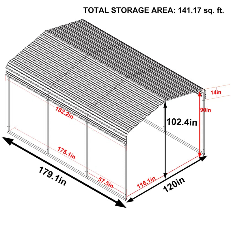 Steel Carport, Galvanized Multiple Sizes