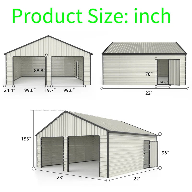 16' X 30' Steel Garage Shed, 500 Sq Ft, Industrial Quality Metal Storage Building for Vehicles, Farm Equipment, Rvs, Tools, with Side Entry Door, 46 Mph Wind Rating, Easy Diy Assembly