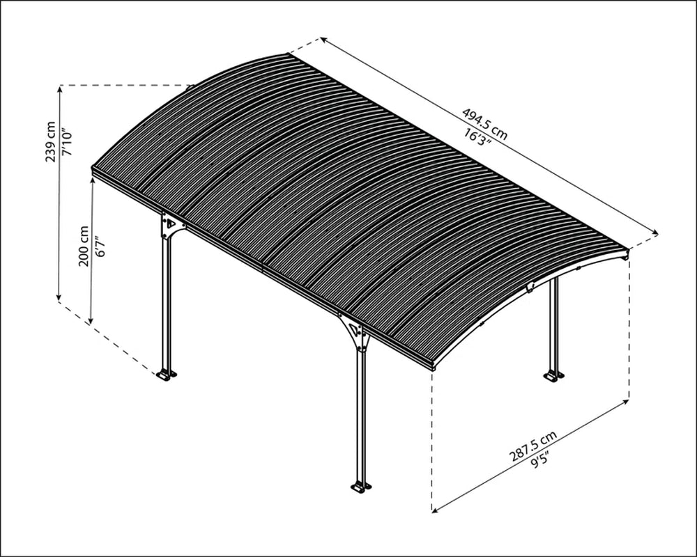 Palram -  Atlas 5000 10 Ft W X 16 Ft D Metal/Polycarbonate Carport - Gray/Bronze