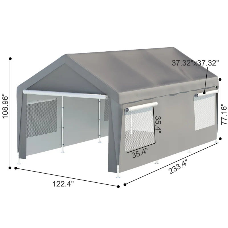 10 Ft. W X 20 Ft. D Carport Galvanized Steel Portable Garage Storage Shed Canopy