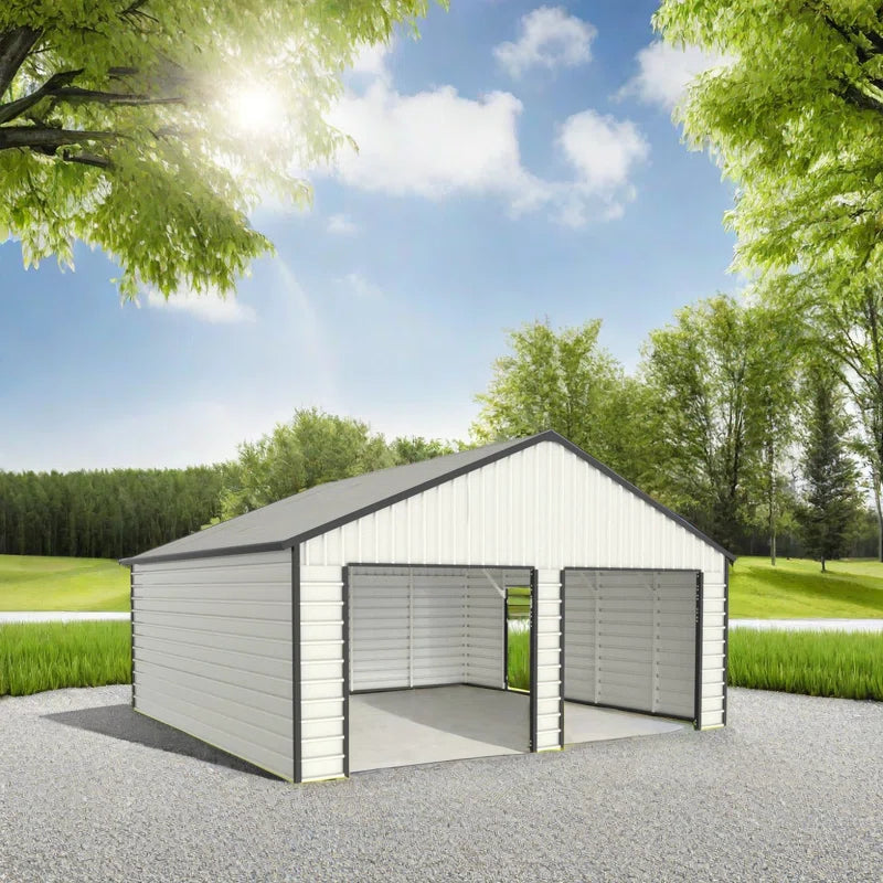 16' X 30' Steel Garage Shed, 500 Sq Ft, Industrial Quality Metal Storage Building for Vehicles, Farm Equipment, Rvs, Tools, with Side Entry Door, 46 Mph Wind Rating, Easy Diy Assembly