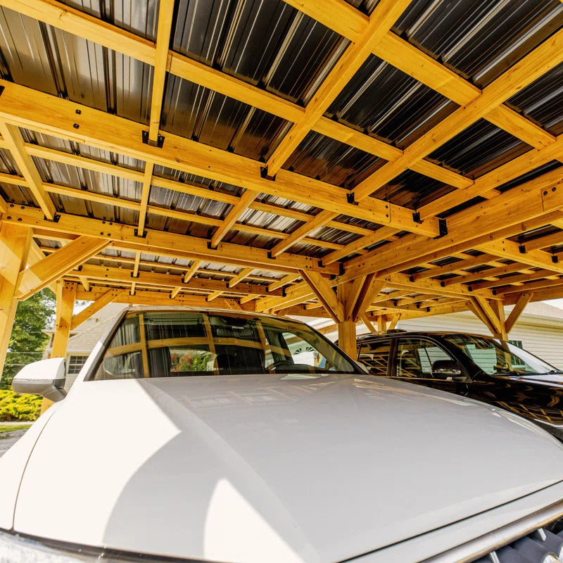 Kingsport 20' X 20' Cedar Wood Outdoor Carport with Heavy-Duty Galvanized Steel Slope Roof and Powerport
