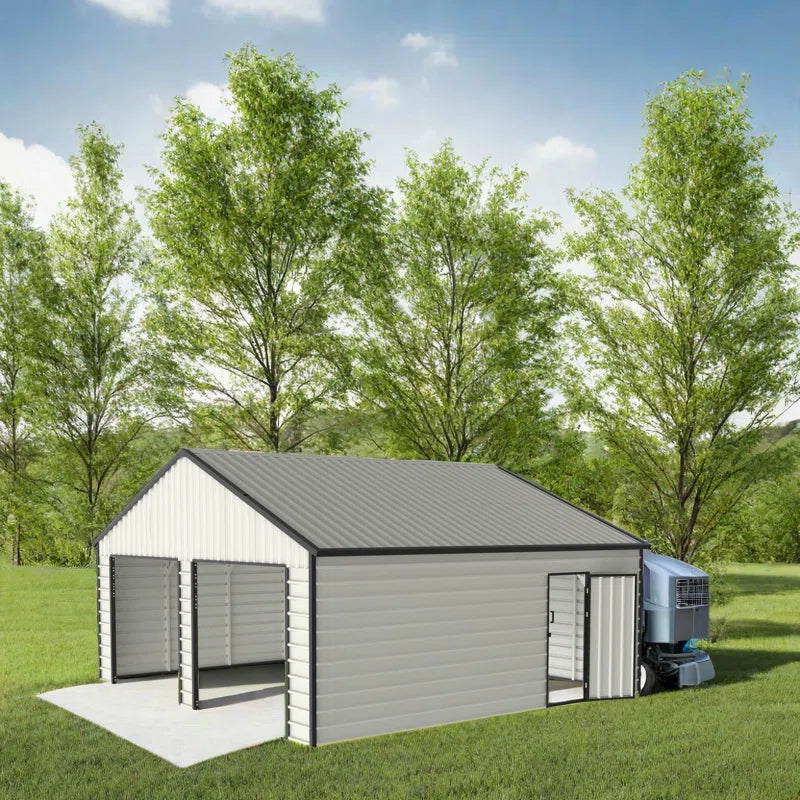 16' X 30' Steel Garage Shed, 500 Sq Ft, Industrial Quality Metal Storage Building for Vehicles, Farm Equipment, Rvs, Tools, with Side Entry Door, 46 Mph Wind Rating, Easy Diy Assembly