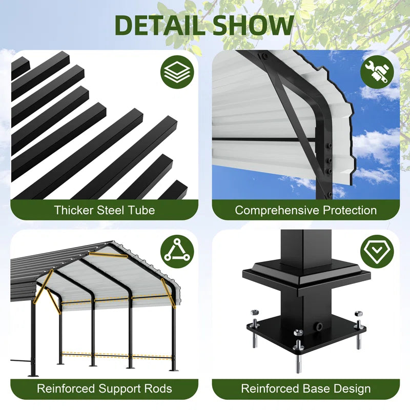 12X15 FT Heavy Duty Carport, Galvanized Steel Garbage