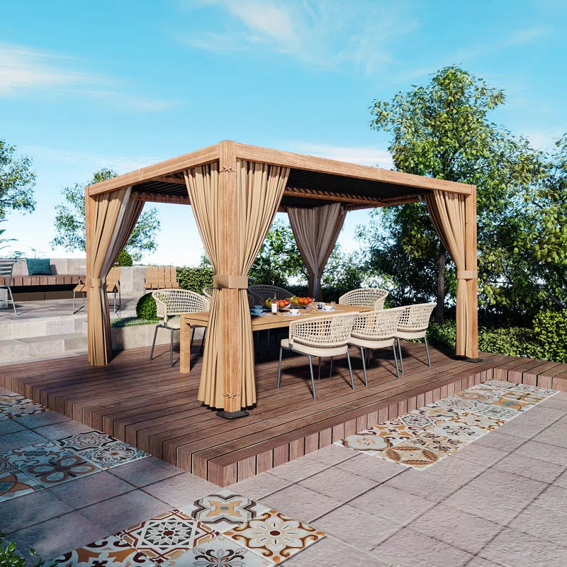 Aluminum Louvered Pergola with Adjustable Roof and Curtains