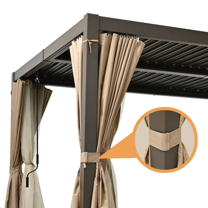 Aluminum Louvered Pergola with Adjustable Roof and Curtains