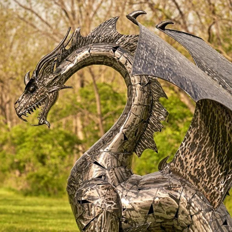 6Ft. Tall Large Metal Dragon Statue "Angry Ira"