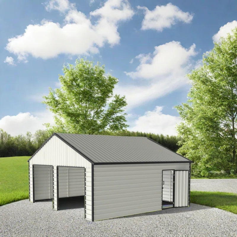 16' X 30' Steel Garage Shed, 500 Sq Ft, Industrial Quality Metal Storage Building for Vehicles, Farm Equipment, Rvs, Tools, with Side Entry Door, 46 Mph Wind Rating, Easy Diy Assembly