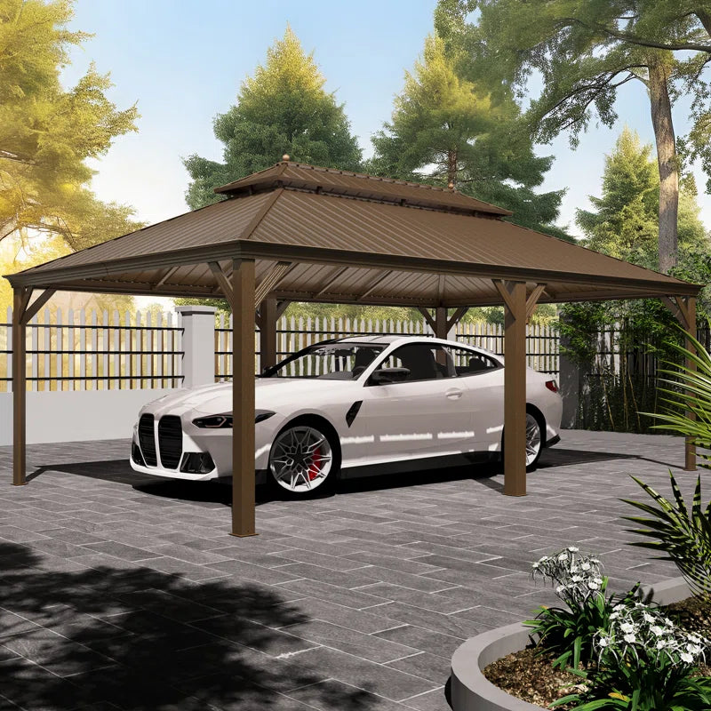 22 Ft. W X 14 Ft. D Carport Galvanized Steel Portable Garage Storage Shed Canopy