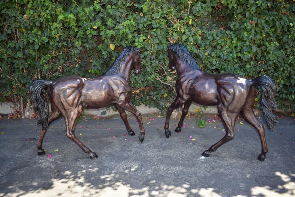 Pair of Very Detailed Young Horses, Foals, Bronze Statues Size: 56" X 50" X 47"H