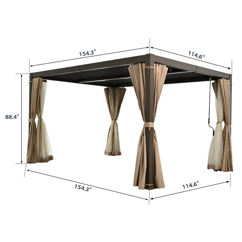 Aluminum Louvered Pergola with Adjustable Roof and Curtains