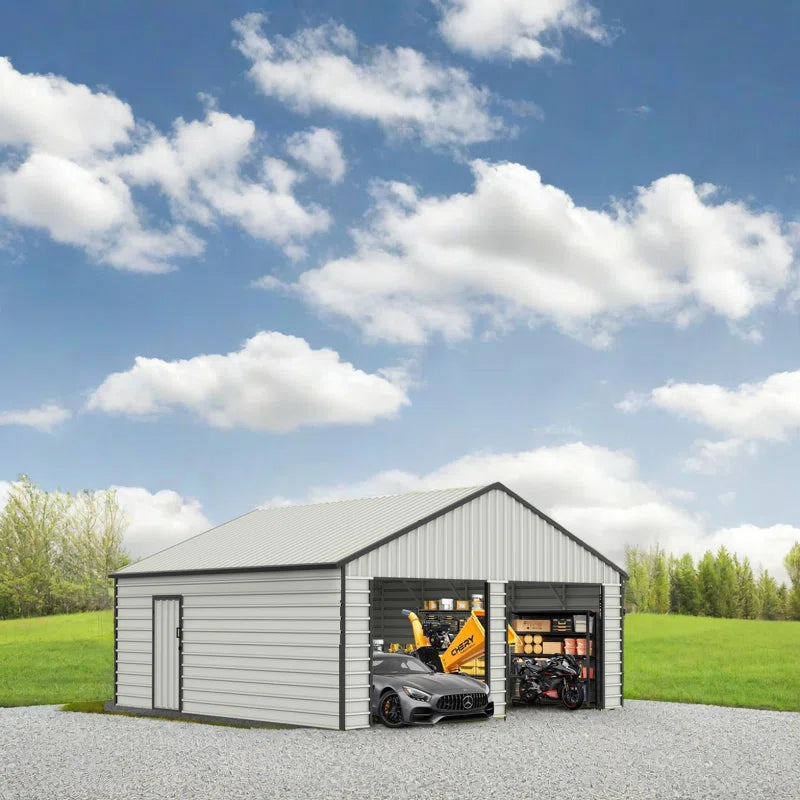 16' X 30' Steel Garage Shed, 500 Sq Ft, Industrial Quality Metal Storage Building for Vehicles, Farm Equipment, Rvs, Tools, with Side Entry Door, 46 Mph Wind Rating, Easy Diy Assembly