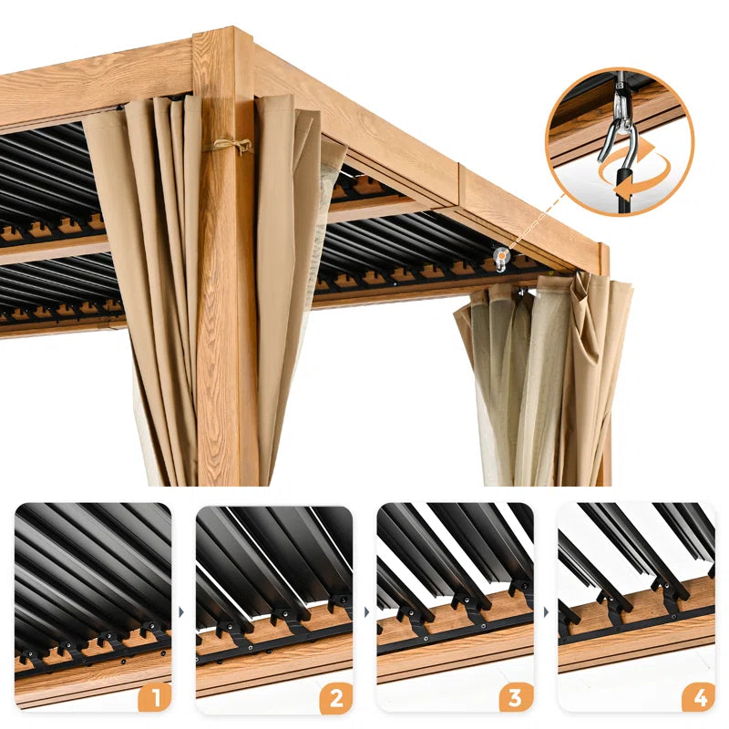 Aluminum Louvered Pergola with Adjustable Roof and Curtains